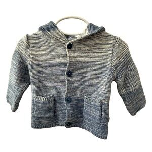 Elegant Baby Sweater Jacket w/ Hood Blue White Stripes Boy Size 6-12 Months